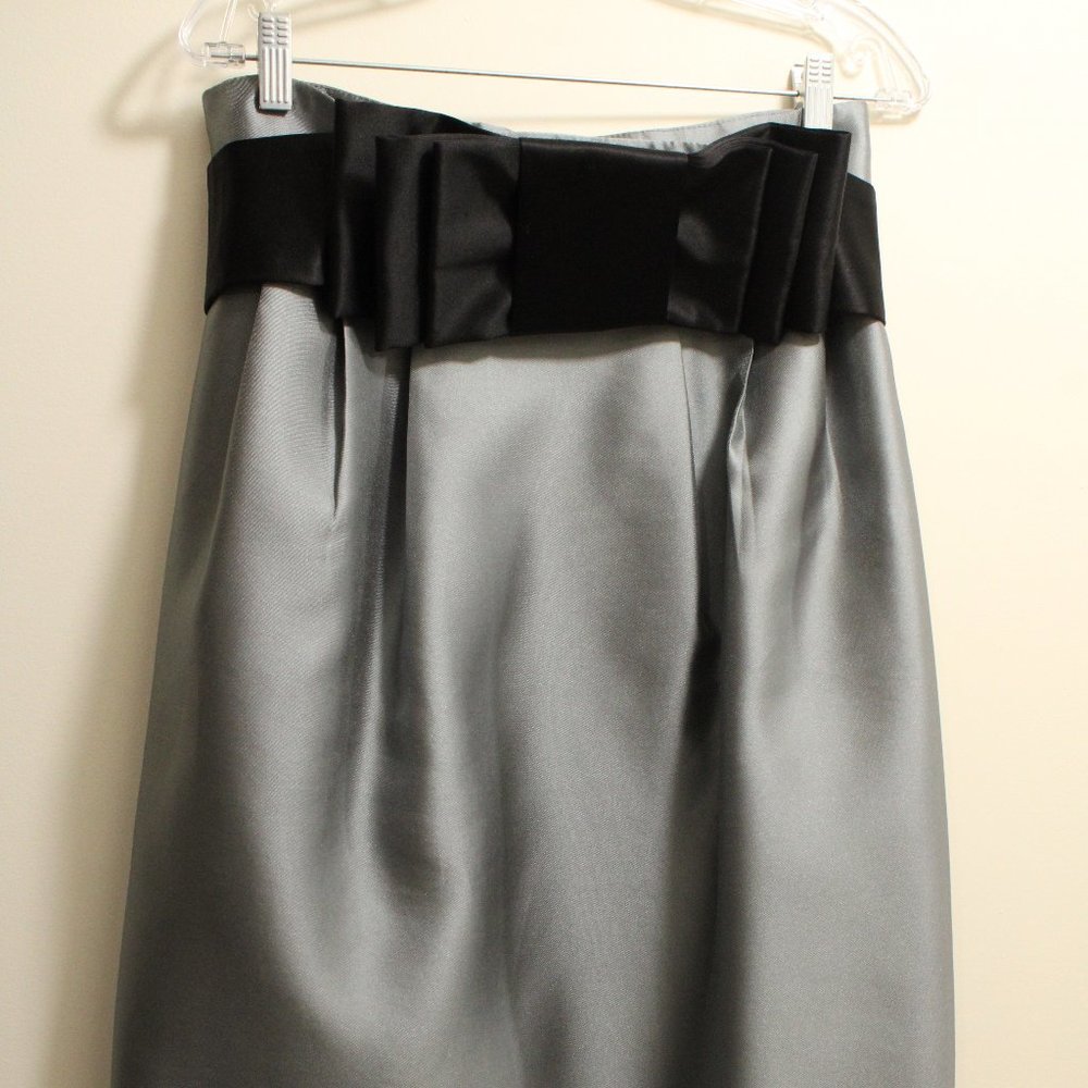 Silver-blue Tulip Skirt with Black Bow Belt